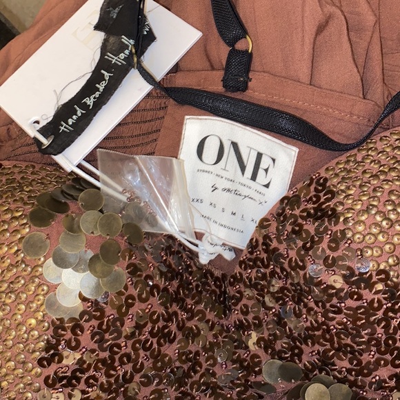 One Teaspoon Bronze Sequin Beaded Bustier Harem Balloon Pant Jumpsuit - Picture 6 of 7